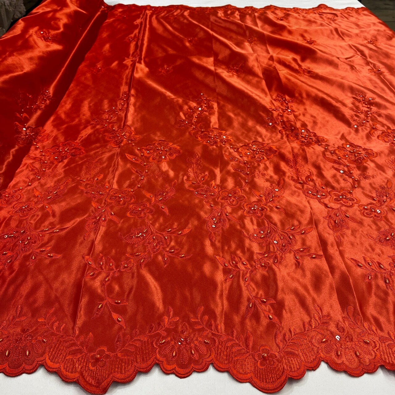 1 Yard Beaded Bridal Lace Fabric Embroidered on 100% Polyester Satin 54" Wide